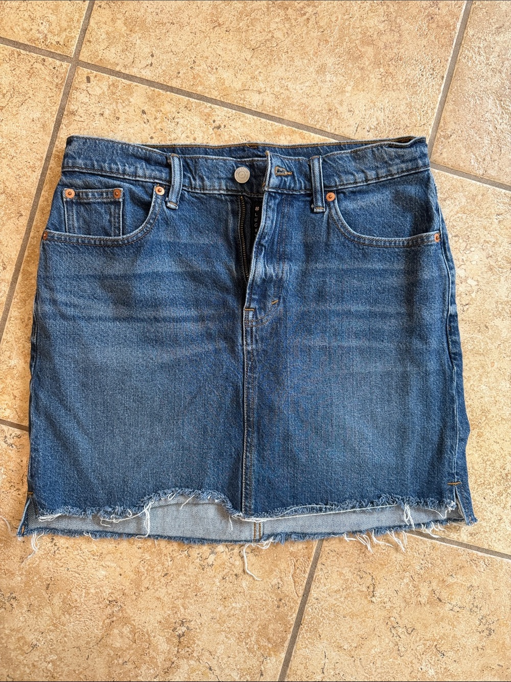 We The Free Blue Denim Raw-Hem Mini Skirt